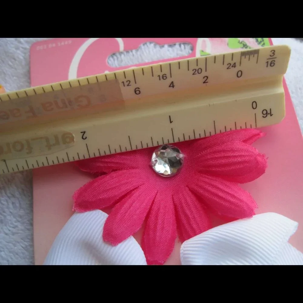 4 Goody Silk Flower & Bow Salon Clips Gem Diamond Center Fabric Covers Hair Clip